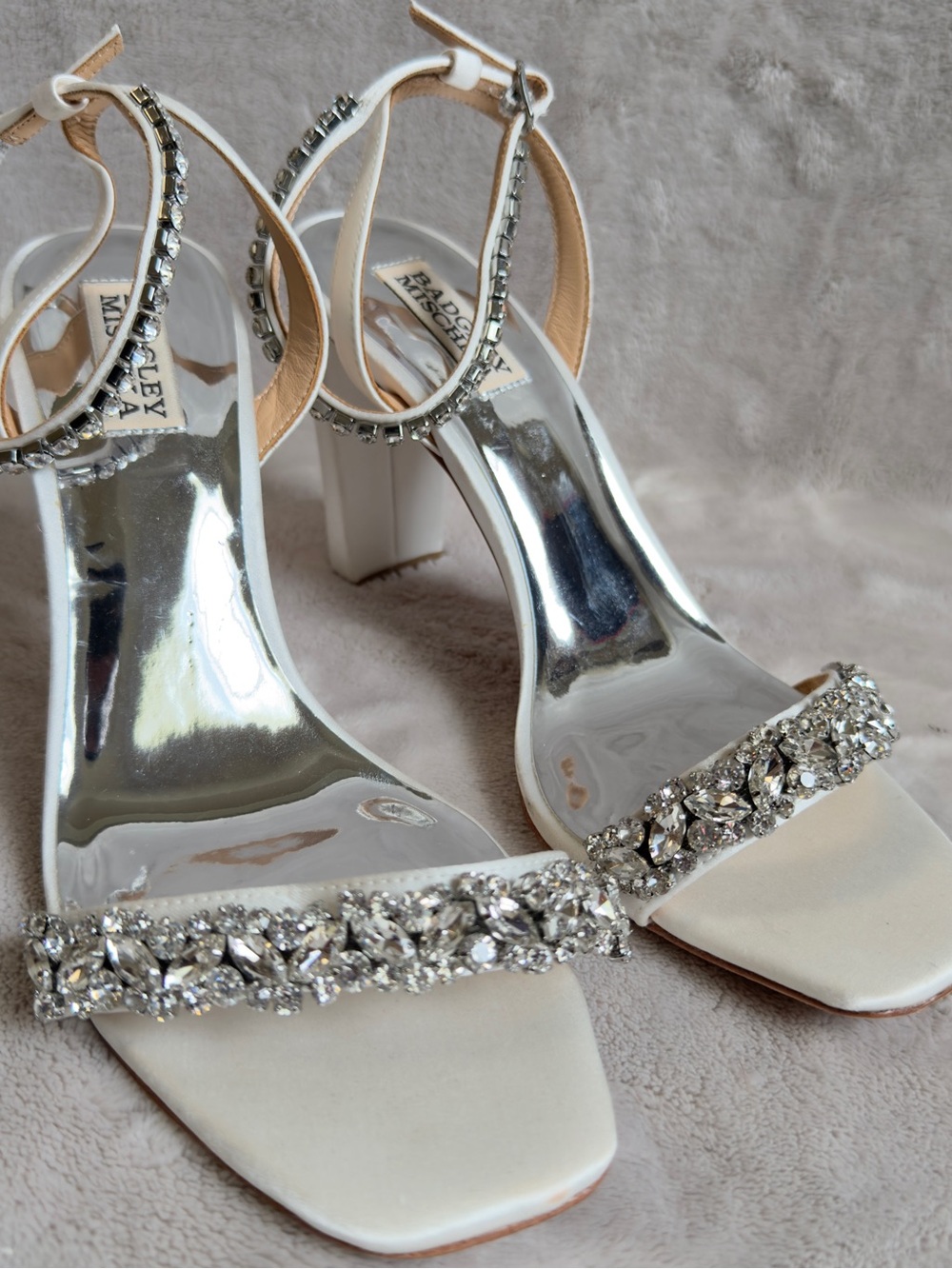 Badgley Mischka Crystal Block Heel Sandals Bridal Wedding Heels